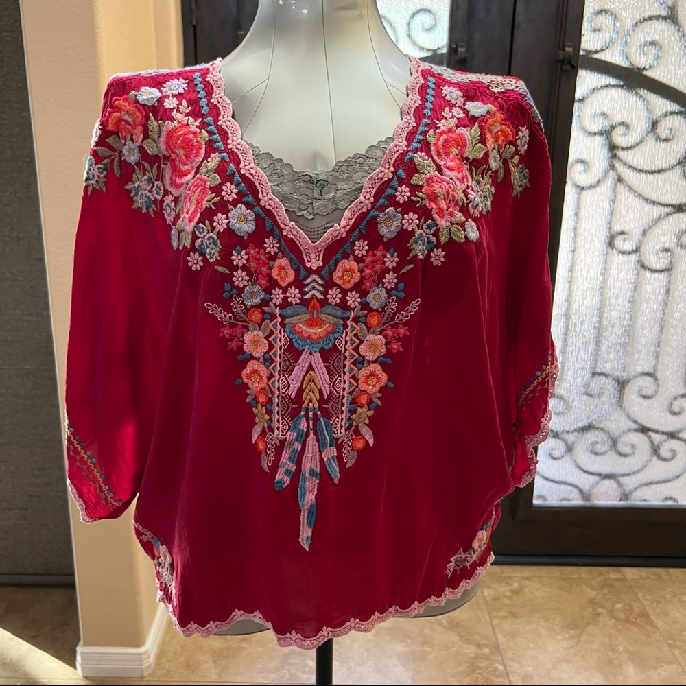 Johnny Was Burgundy floral top size M
